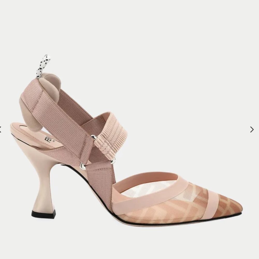 Authentic Fendi Colibri 85mm FF Mesh Slingback High-Heel Pumps Never Worn